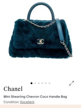 CHANEL Mini Shearling Chevron Coco Handle Bag in Teal Blue